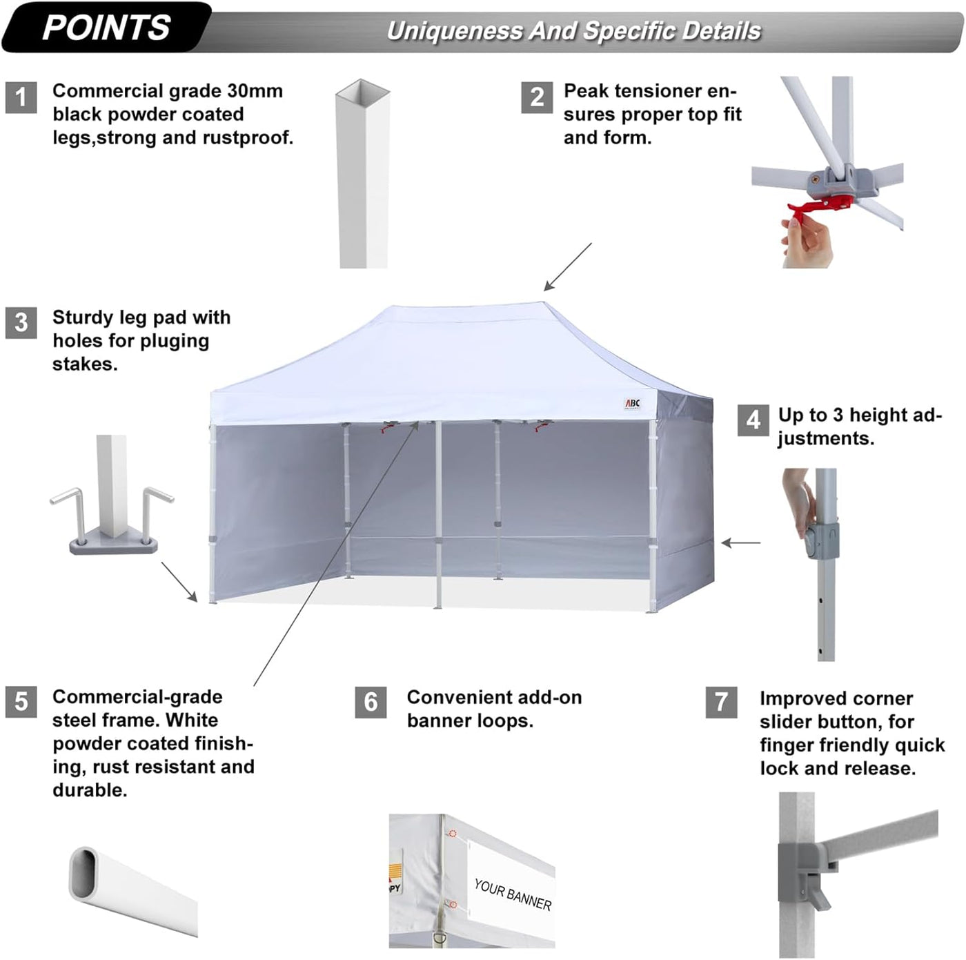 ABCCANOPY Easy Pop Up Canopy Tent with Sidewalls 8X16 Commercial -Series, White - $235