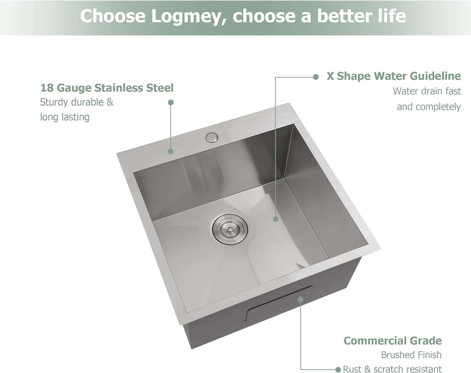 Logmey Stainless Steel Laundry Utility Sink 22"x22"x12" Drop In Topmount 18 Gauge - $150