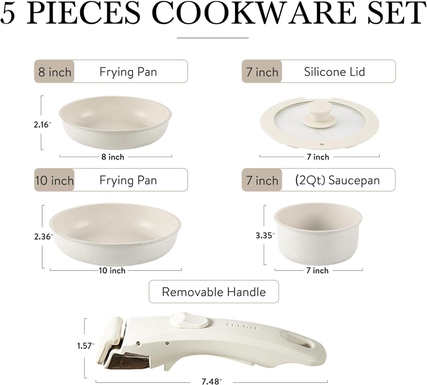 CAROTE Nonstick Cookware Sets, Non Stick Pots and Pans Set Detachable  Handle, Kitchen Cookware Sets with Removable Handle, Stackable RV Cookware  for