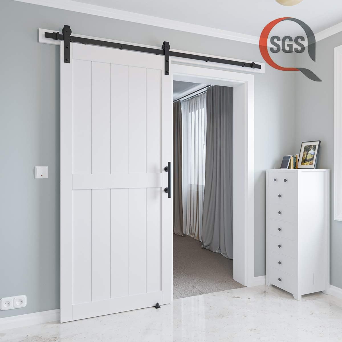 36in x 84in MDF Sliding Barn Door with 6.6ft Barn Door Hardware Kit & Handle - $105