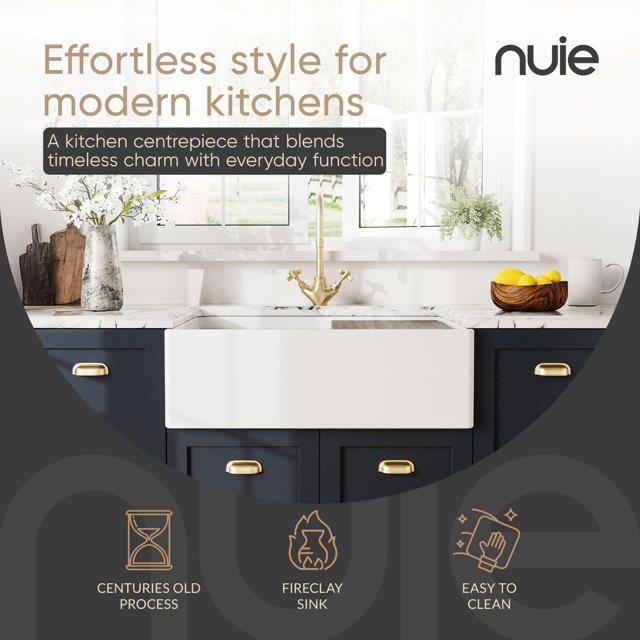 Nuie 36" Fireclay Ceramic Single Bowl Kitchen Sink, 36x19x10" - $225