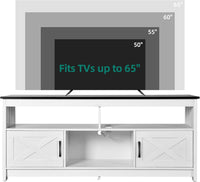 YITAHOME TV Stand for 65 55 Inch TV with Power Outlet, White/Black - $110