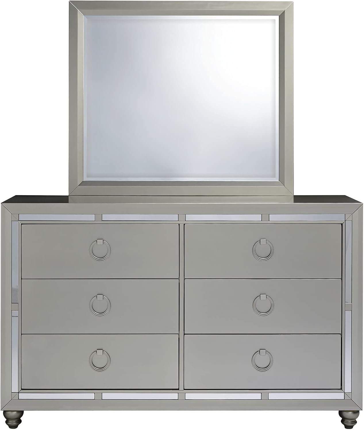 HomeRoots Modern Silver Tone Mirror with Sleek Wood Trim - $85