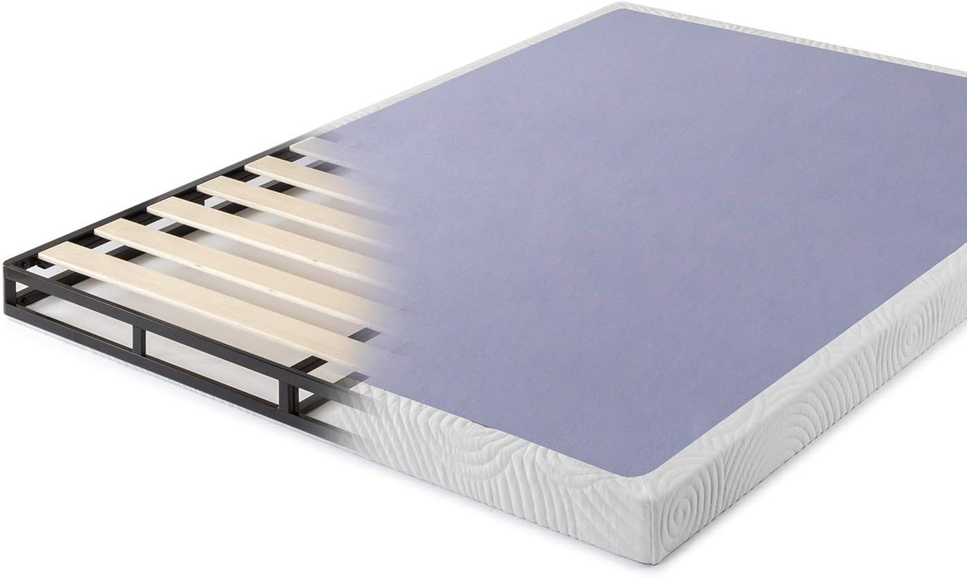 ZINUS Metal Box Spring with Wood Slats, 4 Inch Mattress Foundation, Queen - $90