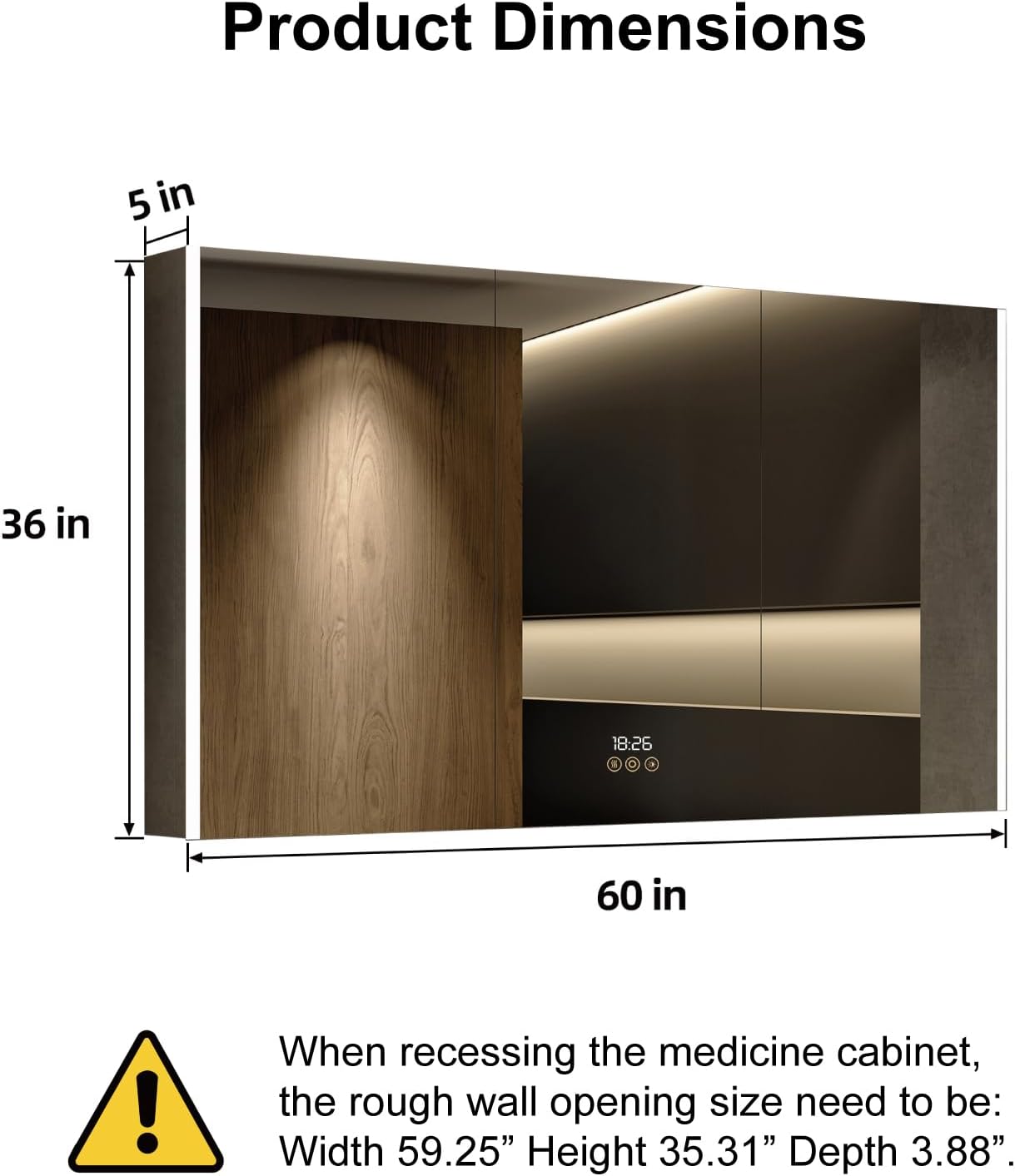 Medicine Cabinet with LED Lights and Mirror, 60 x 36 Inch Surface - $885