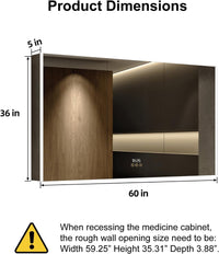 Medicine Cabinet with LED Lights and Mirror, 60 x 36 Inch Surface - $885