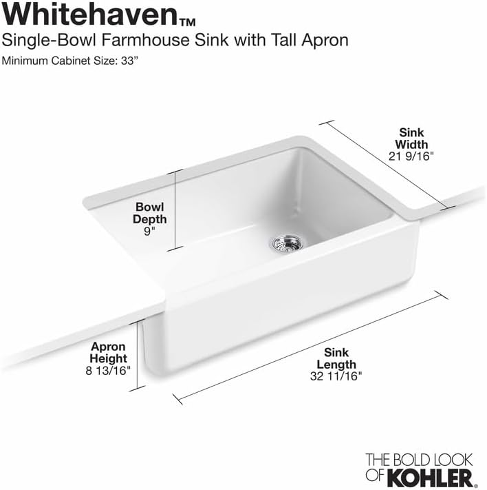 KOHLER K-5827-0 Whitehaven Farmhouse Self-Trimming Undermount Single-Bowl Sink - $575