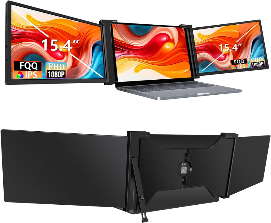 FQQ 15.4” Triple Portable Monitor for 15.6-17.3” Laptops, 1080P FHD IPS - $330