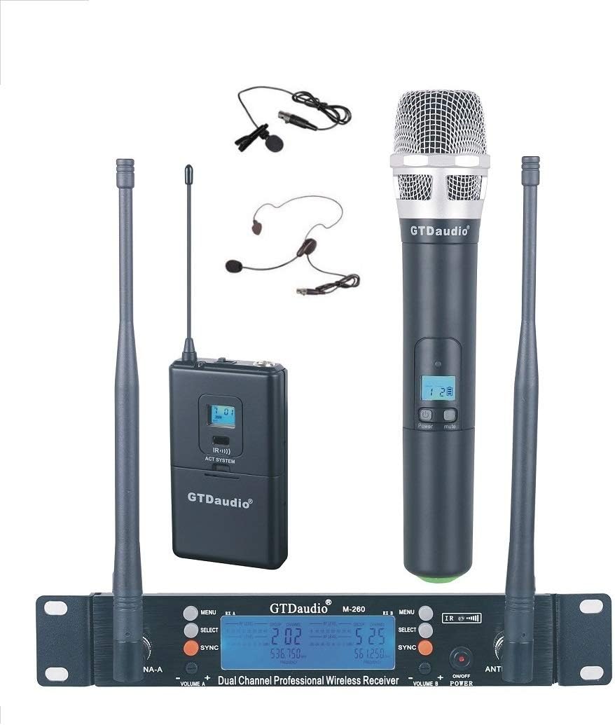 GTD Audio 2x100 Adjustable Channel UHF Wireless Handheld Lapel Microphone - $90