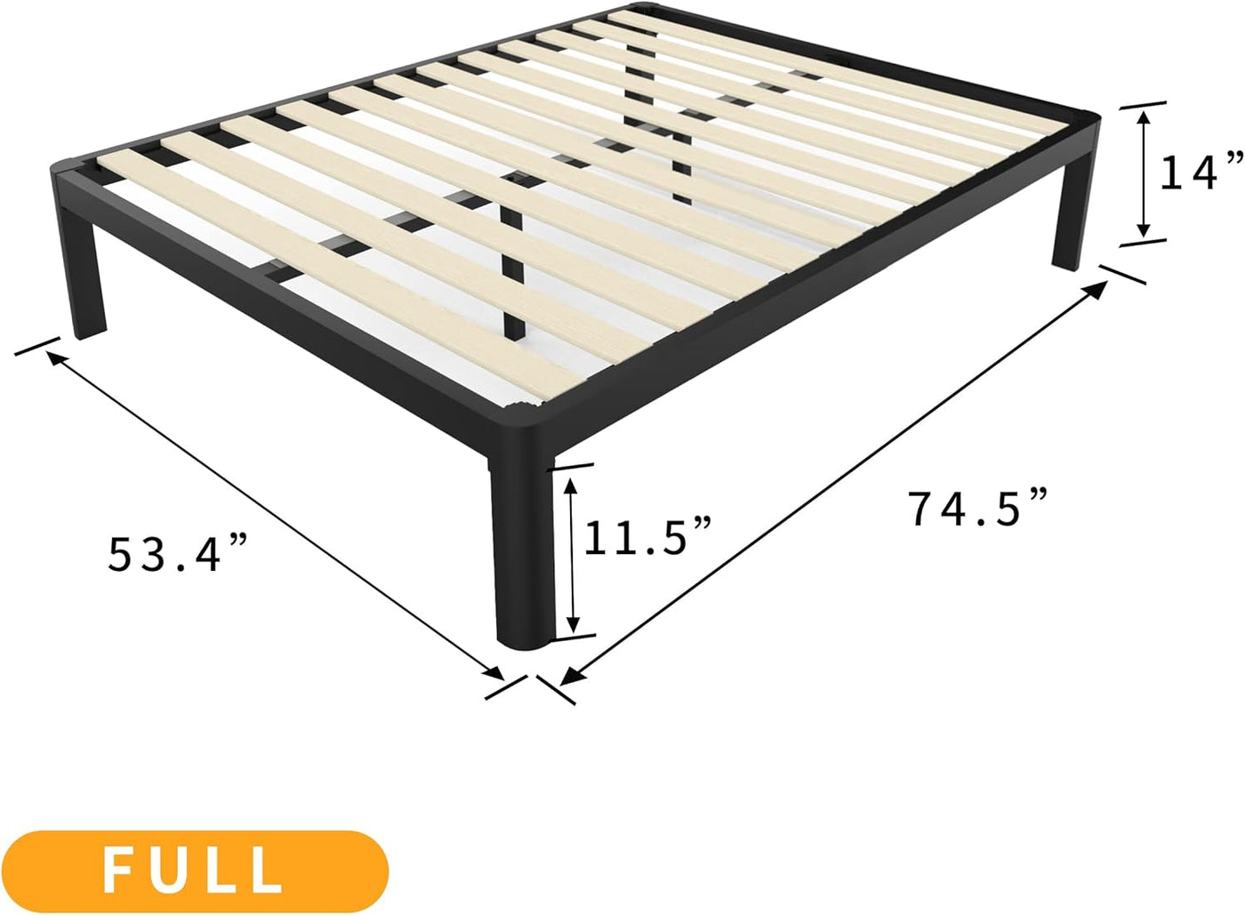 MAF 14 Inch Full Size Platform Bed Frames with Wooden Slats, Black - $100