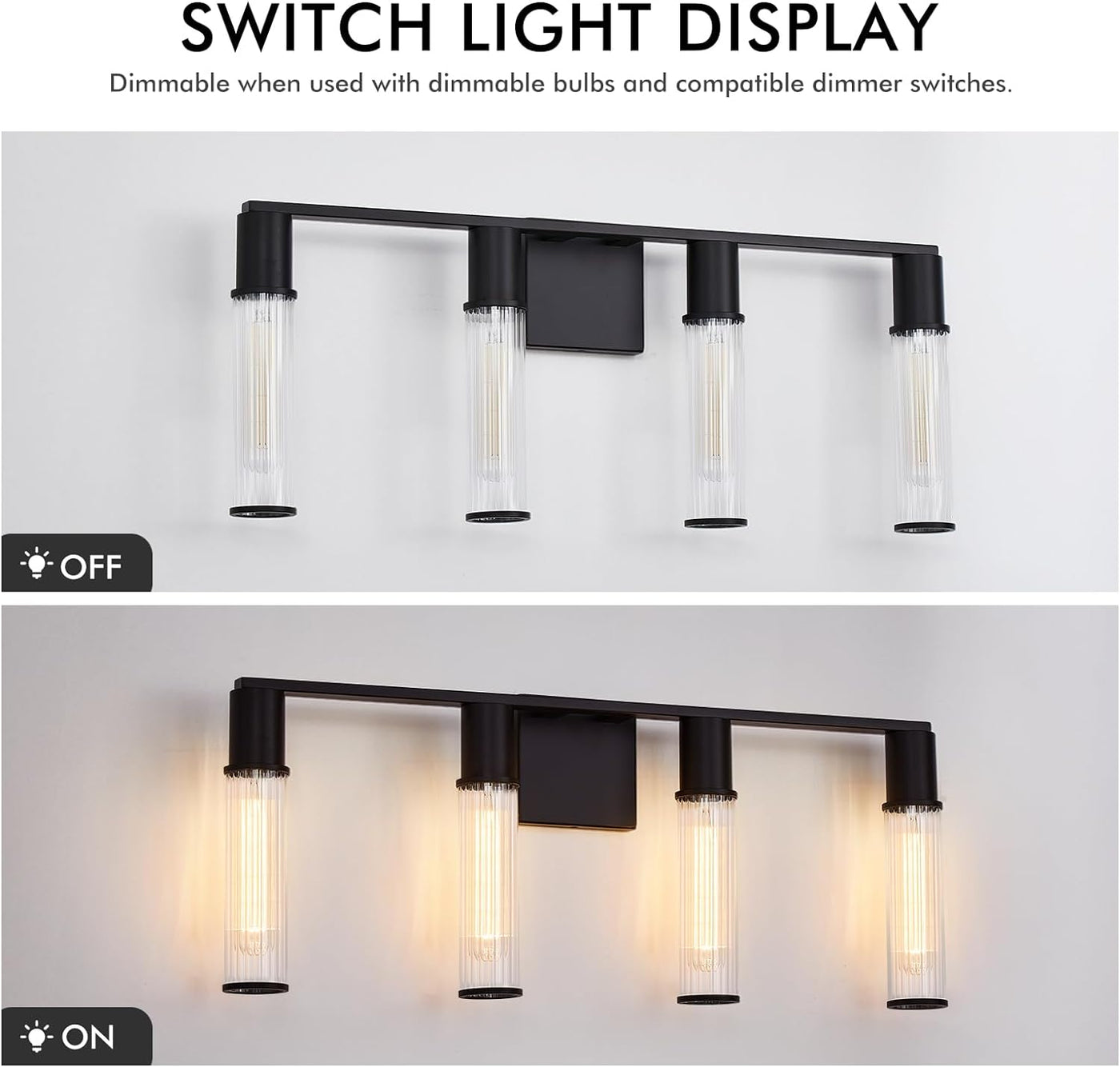 Bathroom Light Fixtures, 4-Light Farmhouse Bathroom Vanity Light, Black - $40