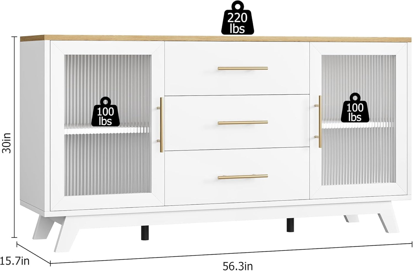 GAOMON Storage Cabinet, 56’’ Sideboard Buffet Cabinet with 3 Large Drawers  - $115