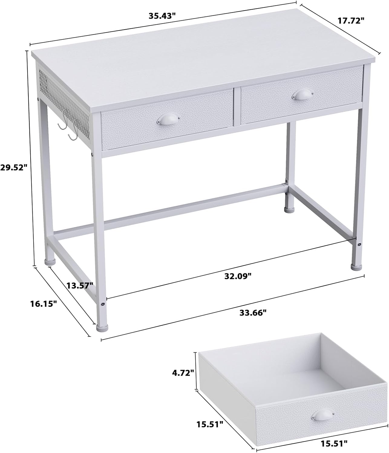 Furologee White Small Computer Desk with 2 Fabric Drawers - $35