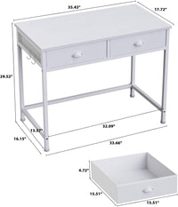 Furologee White Small Computer Desk with 2 Fabric Drawers - $35