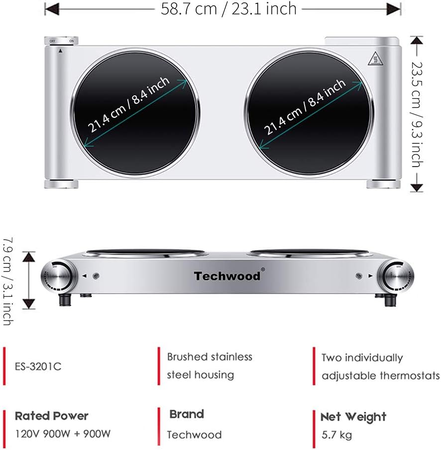Techwood 1800W Electric Hot Plate, Countertop Stove Double Burner