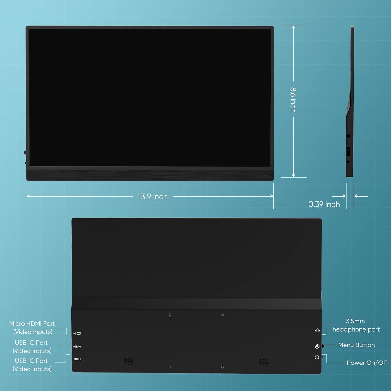 GEOYEAO 15.6" Portable Monitor 1080P HDR Bluelight Freesync USB-C Laptop Display - $90