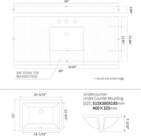 60"x22" Bathroom Vanity Top Engineered Stone Vanity Top Single Bowl Sink - $340