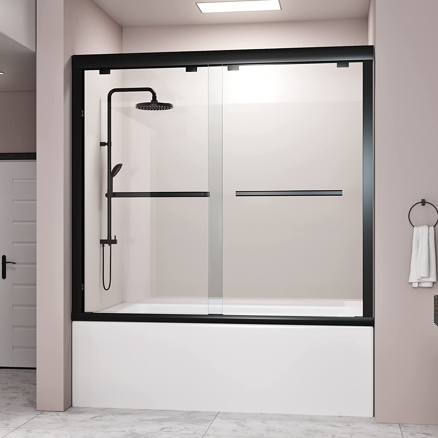 DELAVIN 56-59 in. Semi-Frameless Double Sliding Tub Door- $200