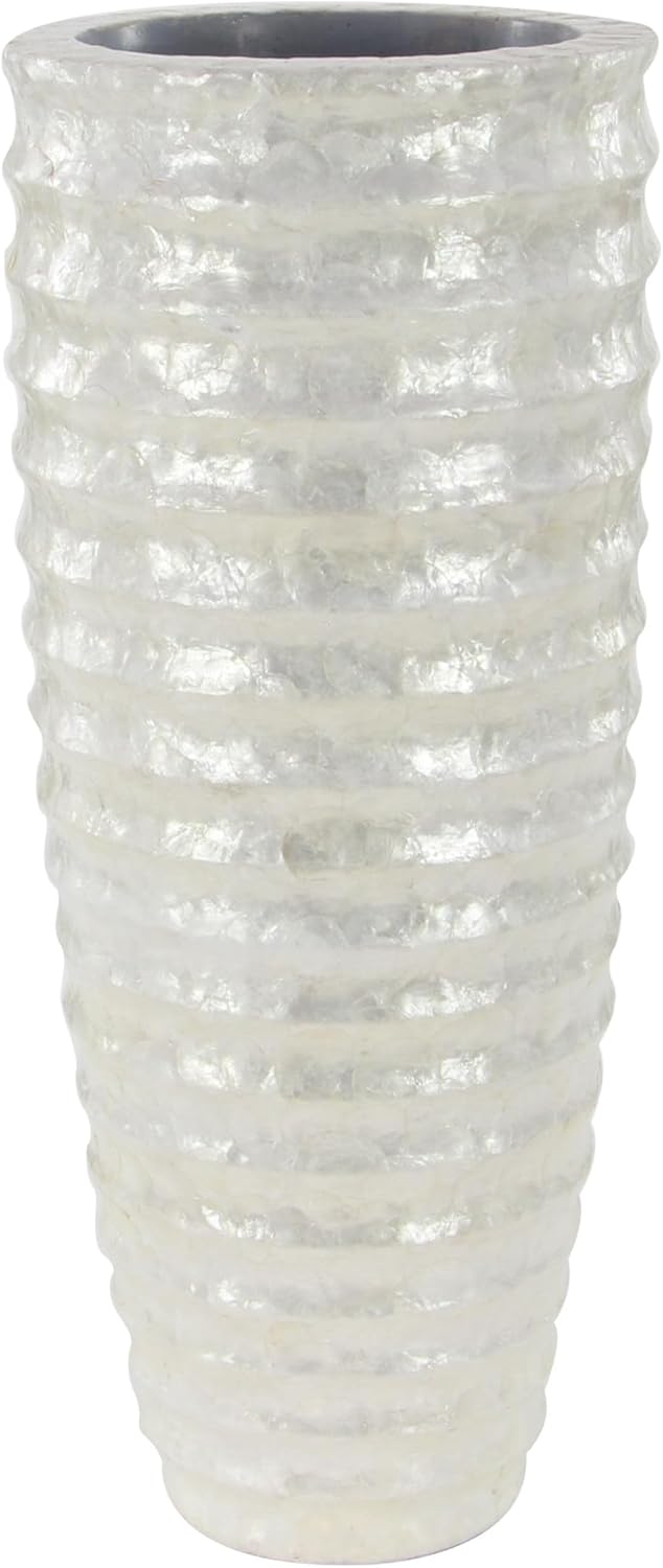 Deco 79 Capiz Shell Decorative Vase Tall Floor Centerpiece Vase with Ripple Design - $155