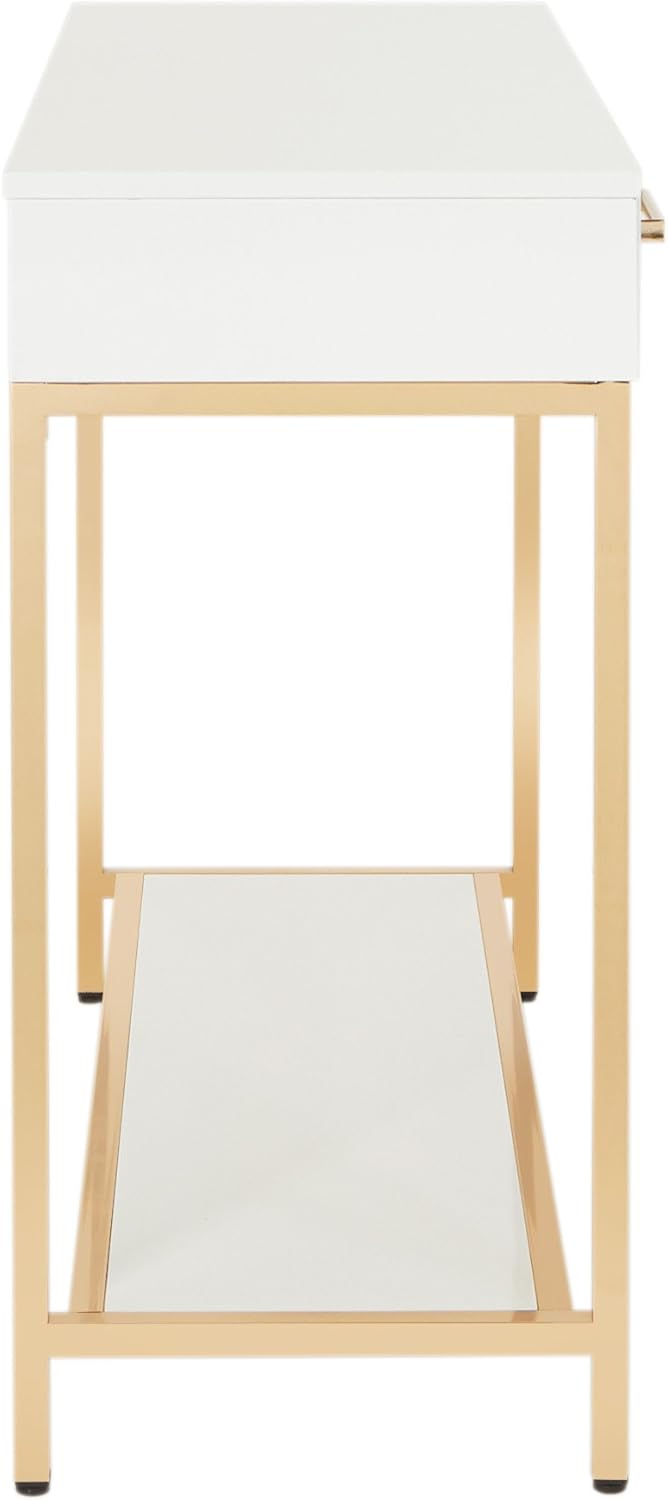 OSP Home Furnishings Alios Modern Foyer Table, White Gloss Finish, Gold Frame - $145