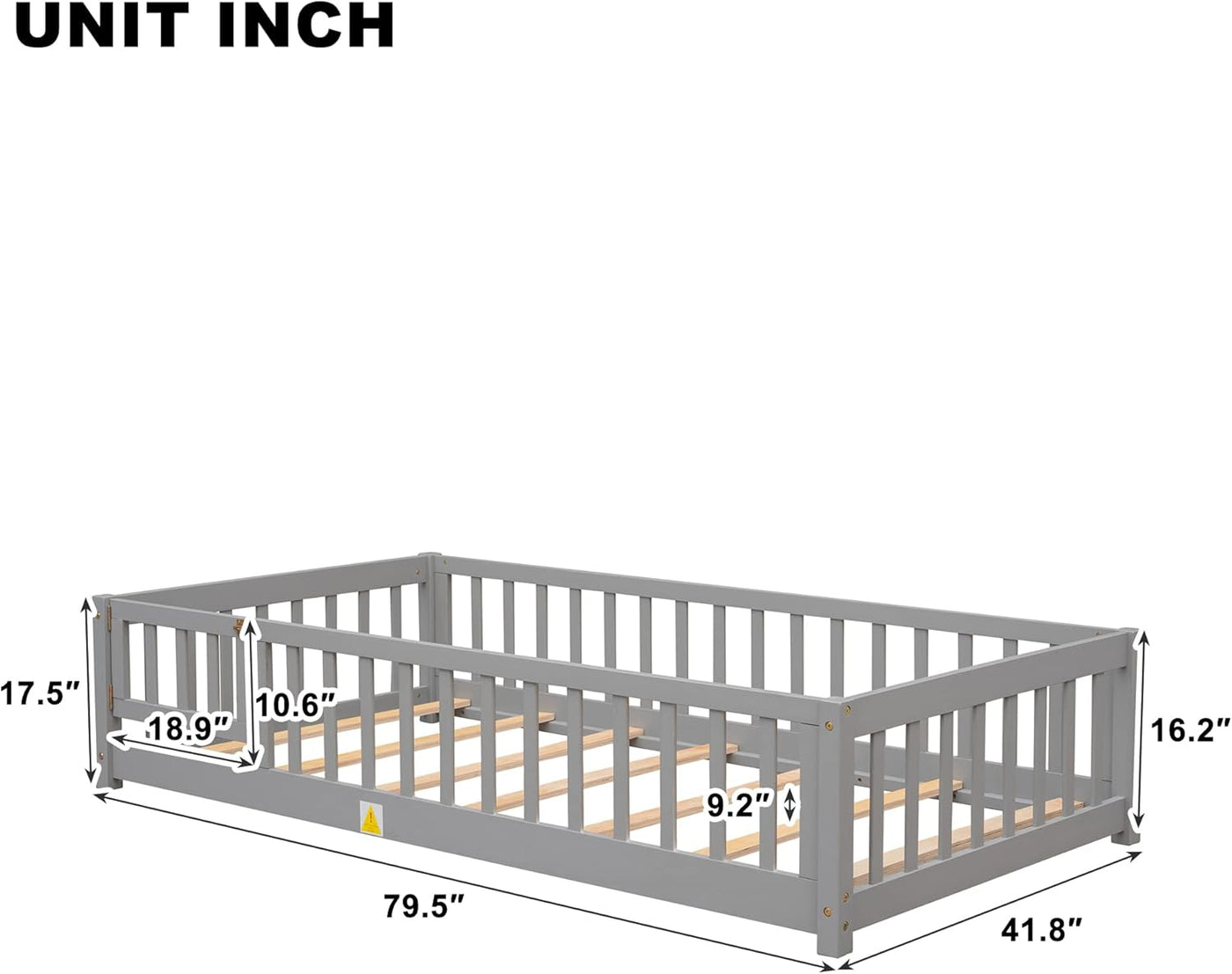 Bellemave Twin Size Floor Bed with Door and Fence for Kids, Montessori Floor Bed - $90