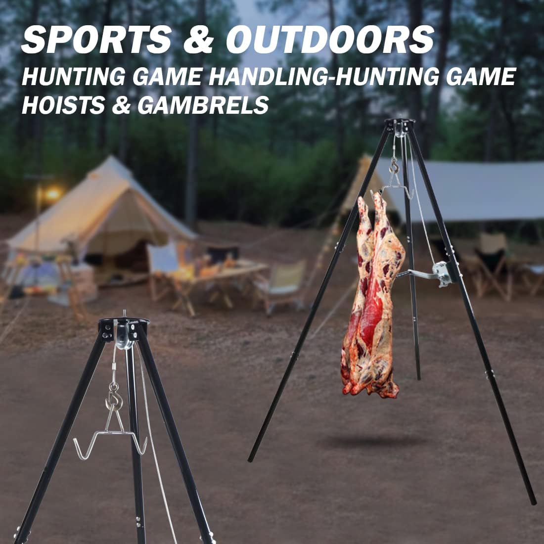  HME Tri-Pod Black Steel Game Hunting Hoist, Economical &  Convenient Support Stand