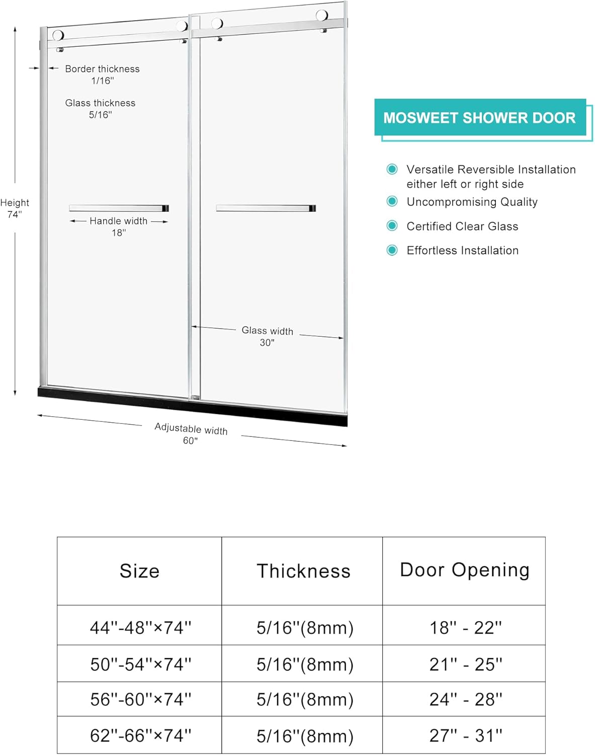 Milano Double Sliding Shower Door, 60 in.W x 74 in.H Framed Shower Door 5/16"(8mm) - $285