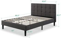 ZINUS Lottie Upholstered Standard Bed Frame, Mattress Foundation, Grey, Queen - $130