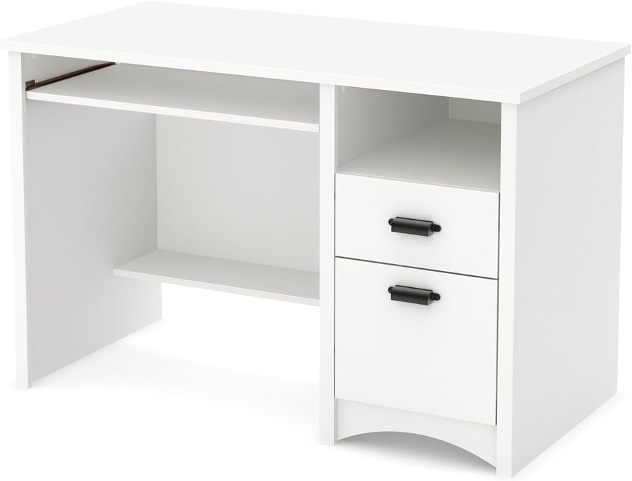 South Shore Computer Desk with 2 Drawers and Keyboard Tray, White, Pure - $120
