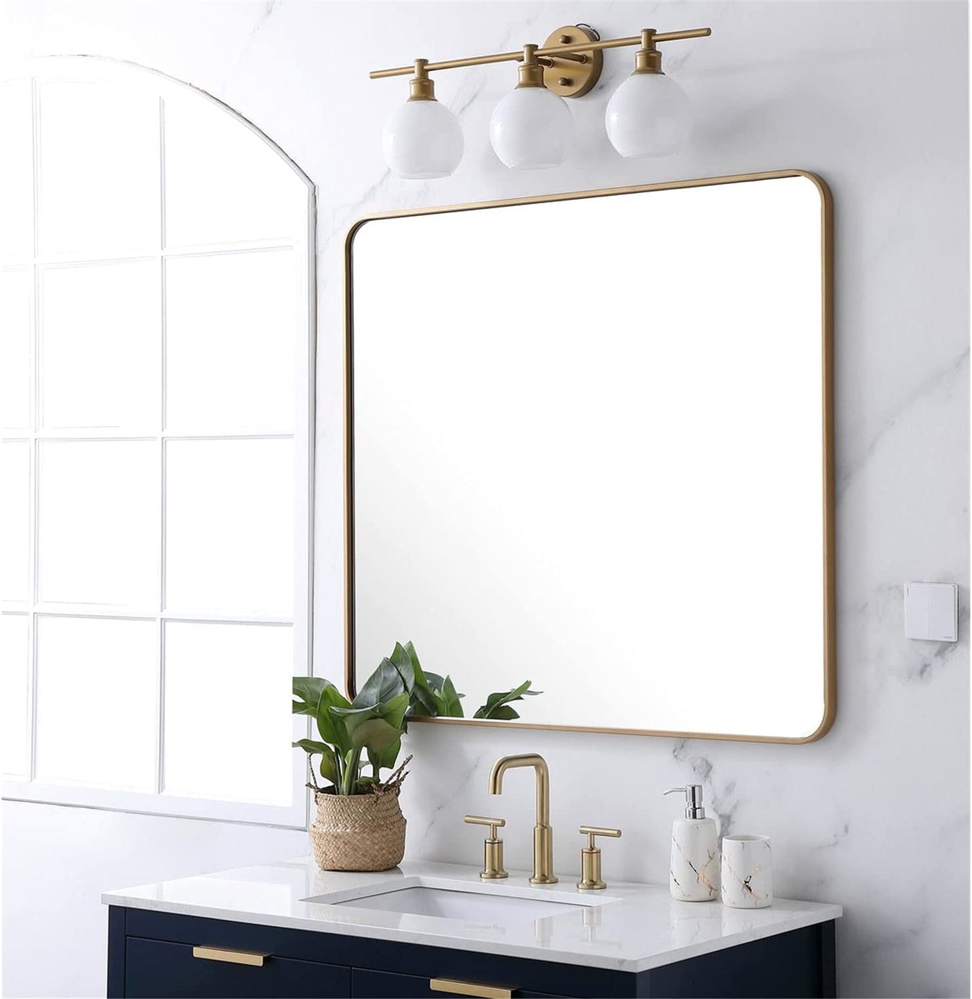 Elegant Decor Soft Corner Metal Rectangular Mirror 36x40 inch in Brass - $150