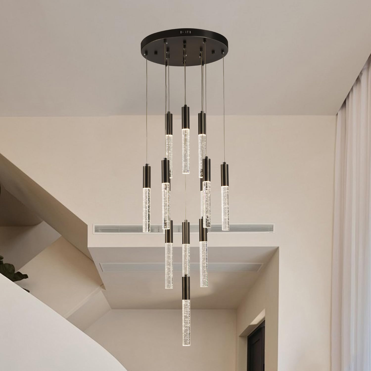Round Black Chandelier, Modern Raindrop Hanging Lights (13 Lights) - $175
