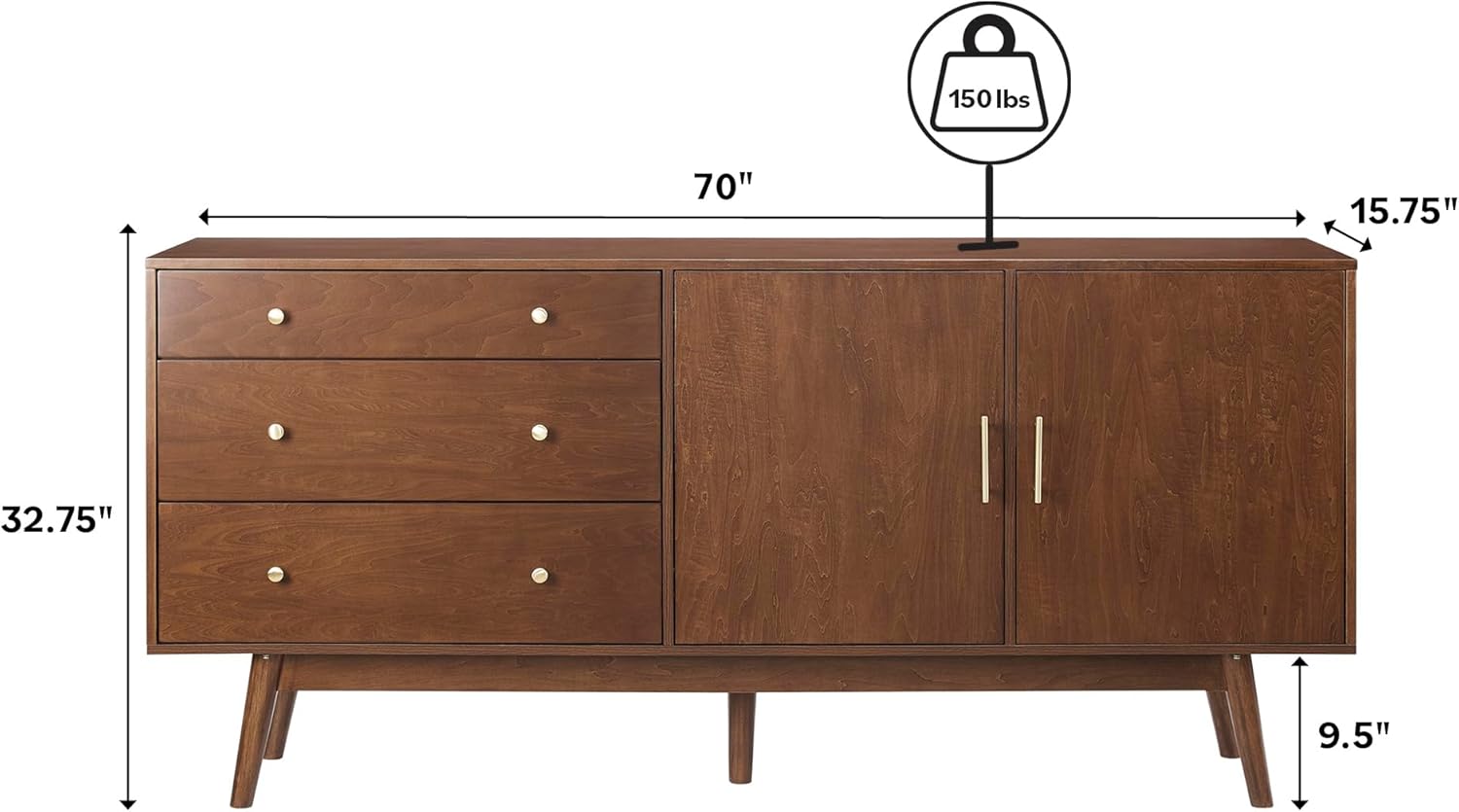 Walker Edison Mid-Century Modern Wood Kitchen Buffet Sideboard Entryway - $340