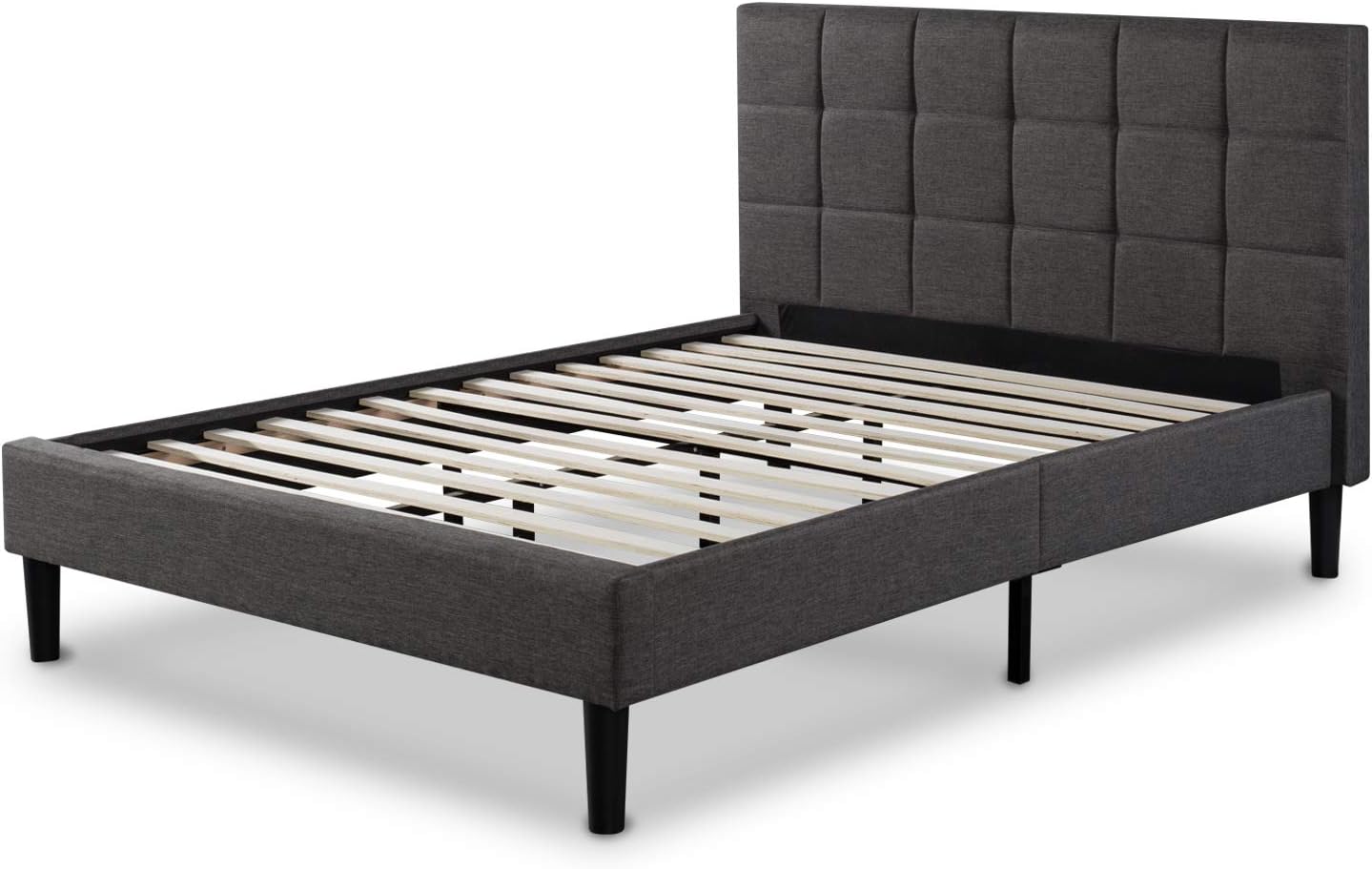 ZINUS Lottie Upholstered Standard Bed Frame, Mattress Foundation, Grey, Queen - $130