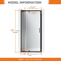CKB 32-36 in. W Adjustable x 72 in. H Semi-Frameless Pivot Shower Door. 1/4" (6mm) - $235
