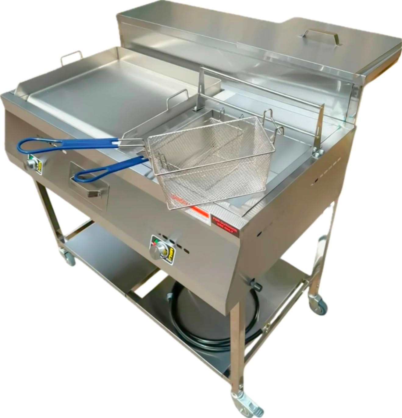 Gas Shark Deep Fryer and Griddle Cart | 20" Griddle | 30 lb 3.5 Gallon (Slight dents) - $300