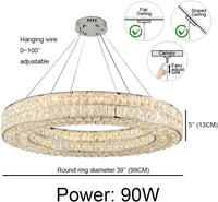 Remote Control Large Chrome Crystal Chandelier Dimmable Silver Round Ring LED - $420