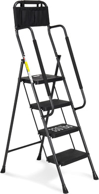 HBTower 4 Step Ladder with Handrails, 330 lbs Folding Step Stool, Black - $60