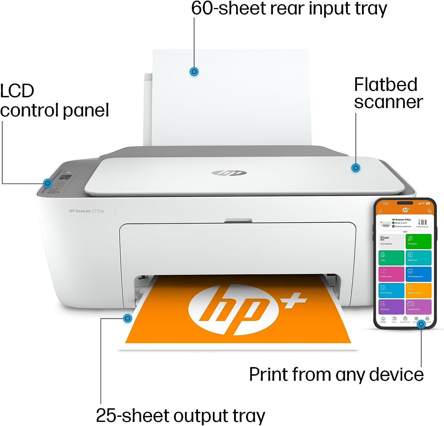 HP DeskJet 2755e Wireless All-In-One Color Printer - $55
