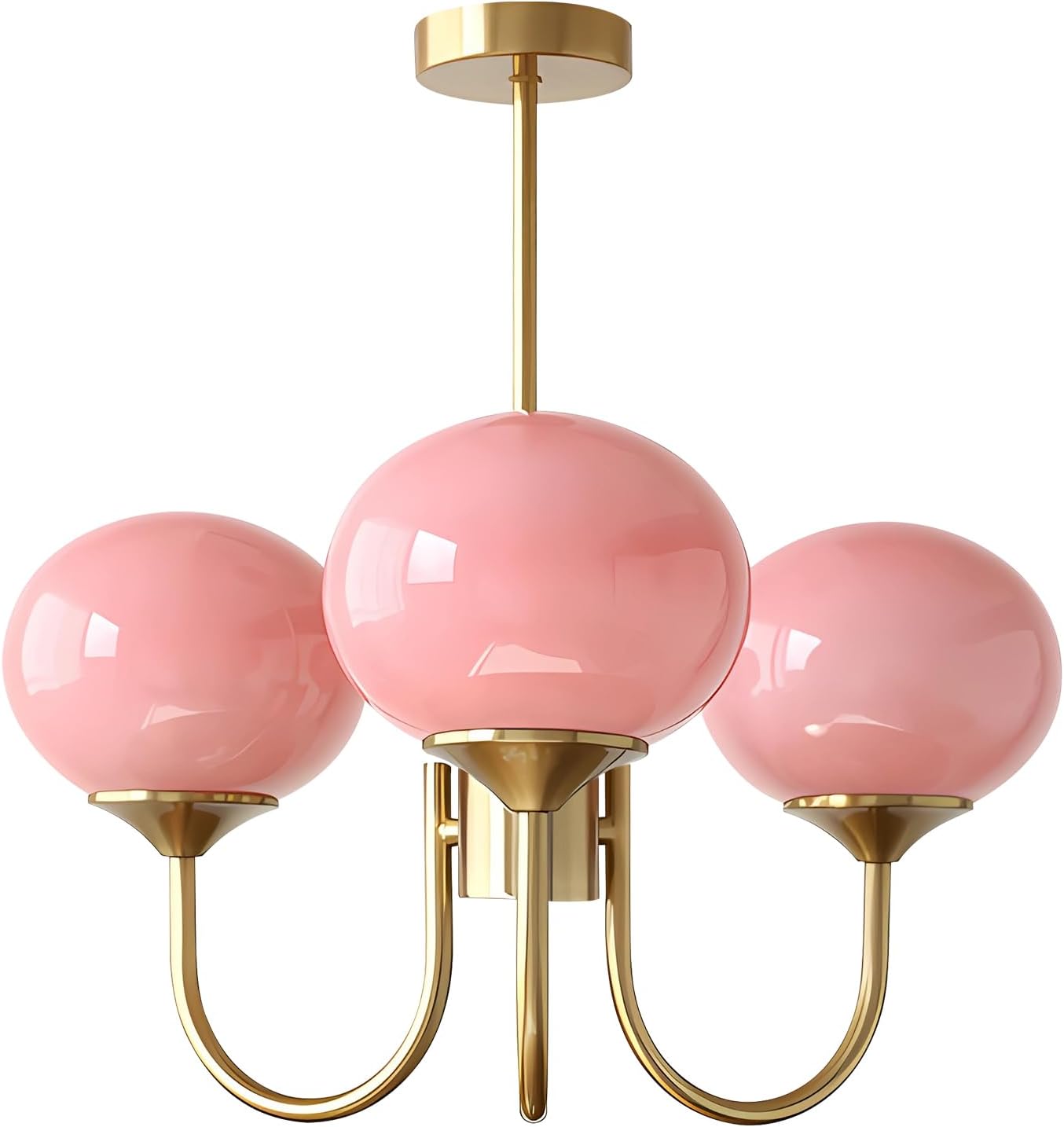 BOKT Modern 3-Lights Globe Sputnik Chandelier Pink Glass Ball Pendant Light Fixture - $80