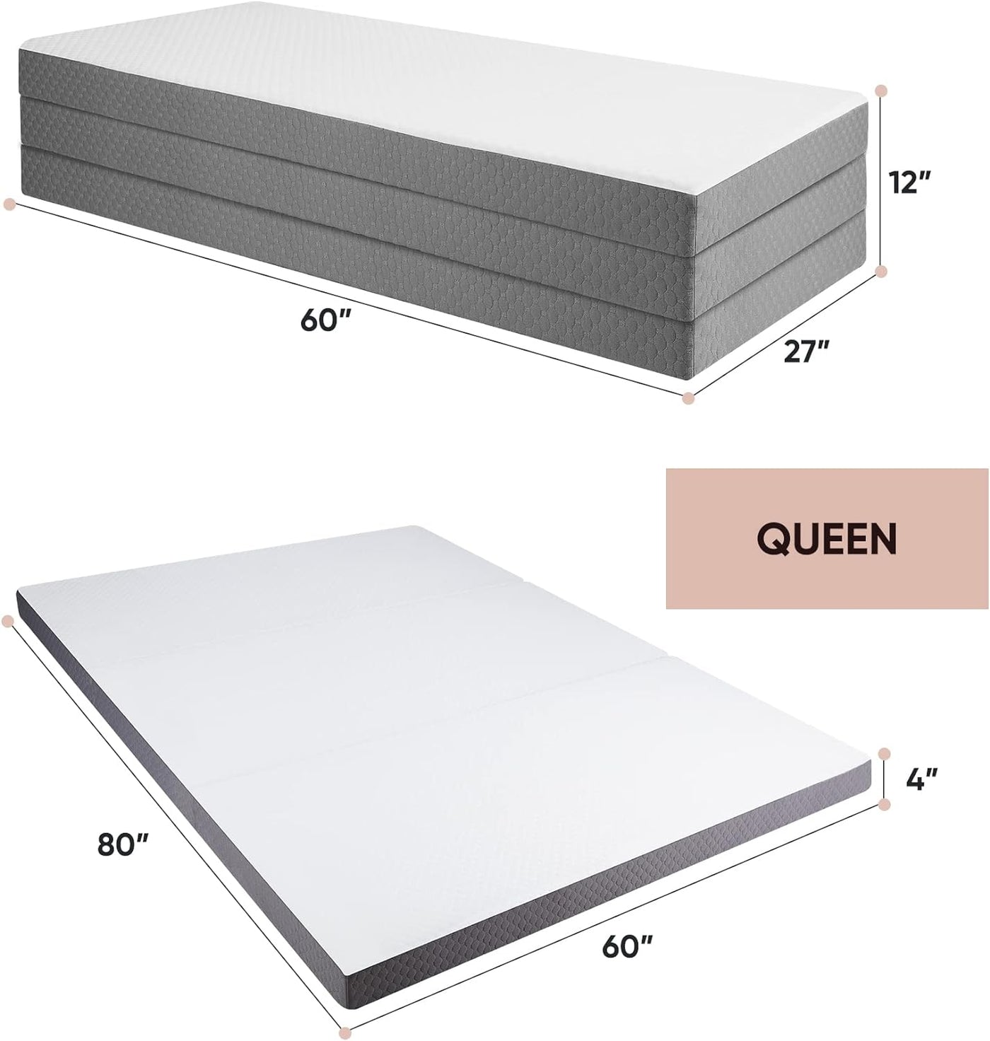 Forias Folding Mattress, Trifold Memory Foam Mattress, 4 Inch, Queen