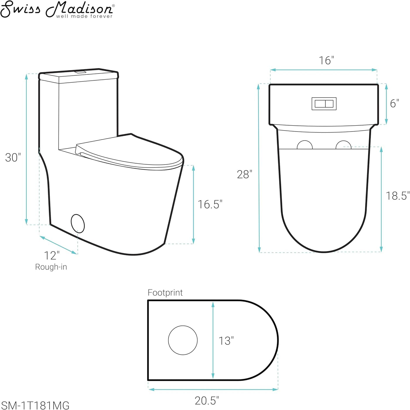 Swiss Madison Dreux One Piece Toilet, Modern Toilet in Matte Grey - $230