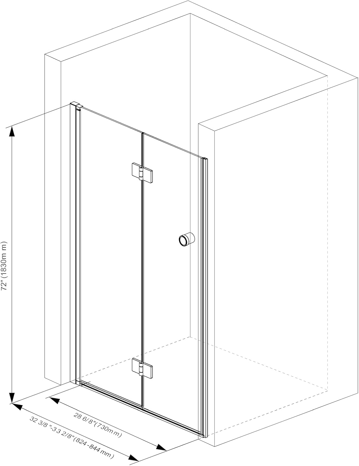 Sunrosa Frameless Bifold Shower Door, 34" W x 72" H Hinged Folding Shower Door - $210