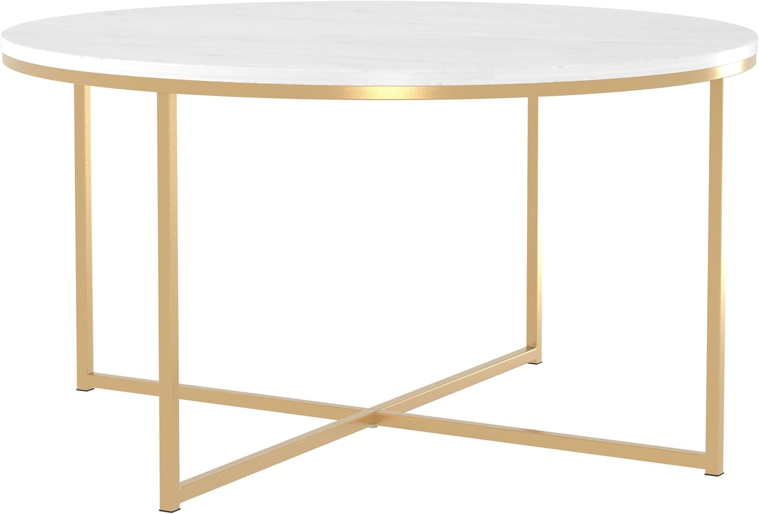 Walker Edison Modern Glam Round Accent Faux White Marble Coffee Table, 36 Inch - $55