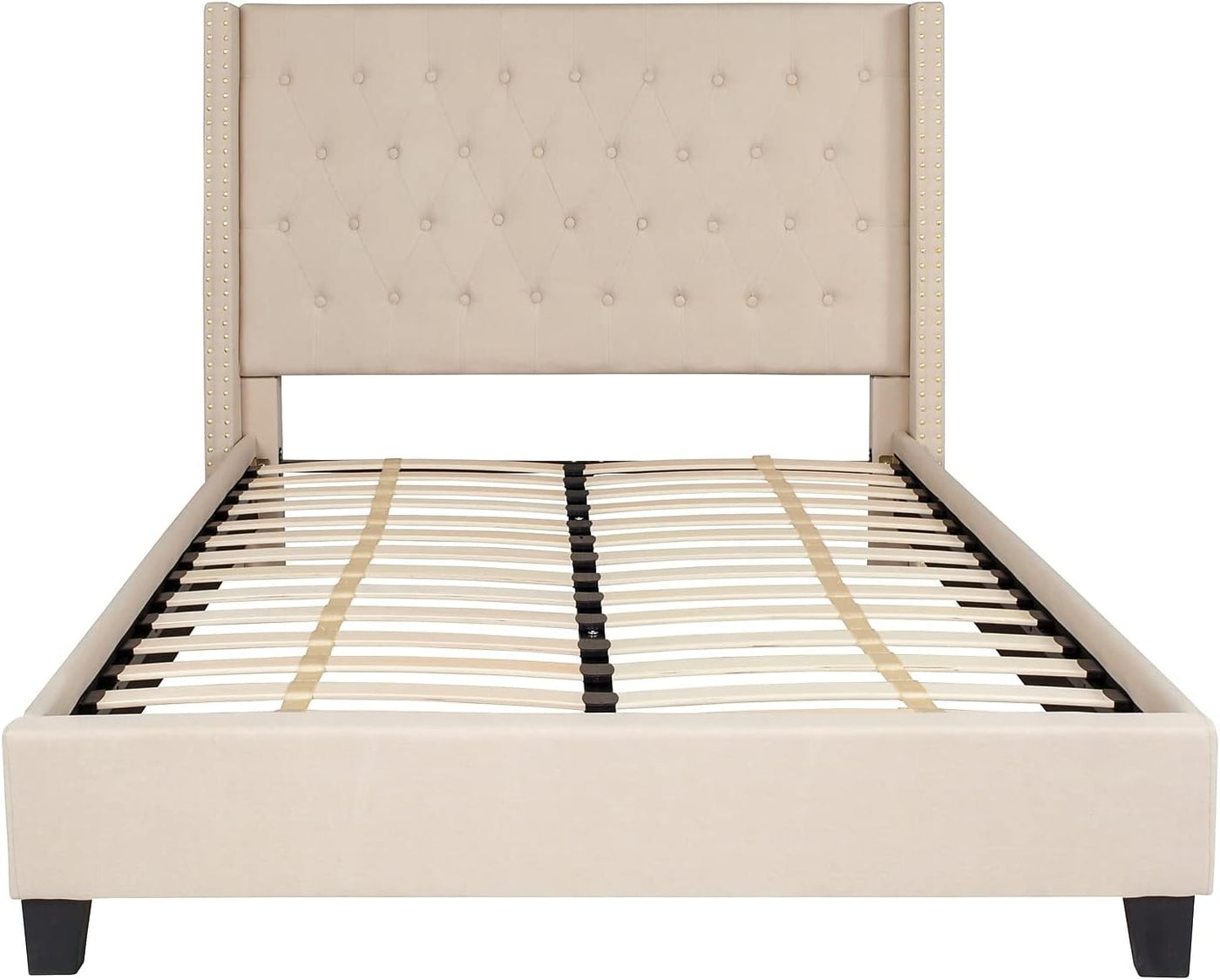 Flash Furniture Riverdale Full Size Tufted Upholstered Platform Bed in Beige Fabric - $200