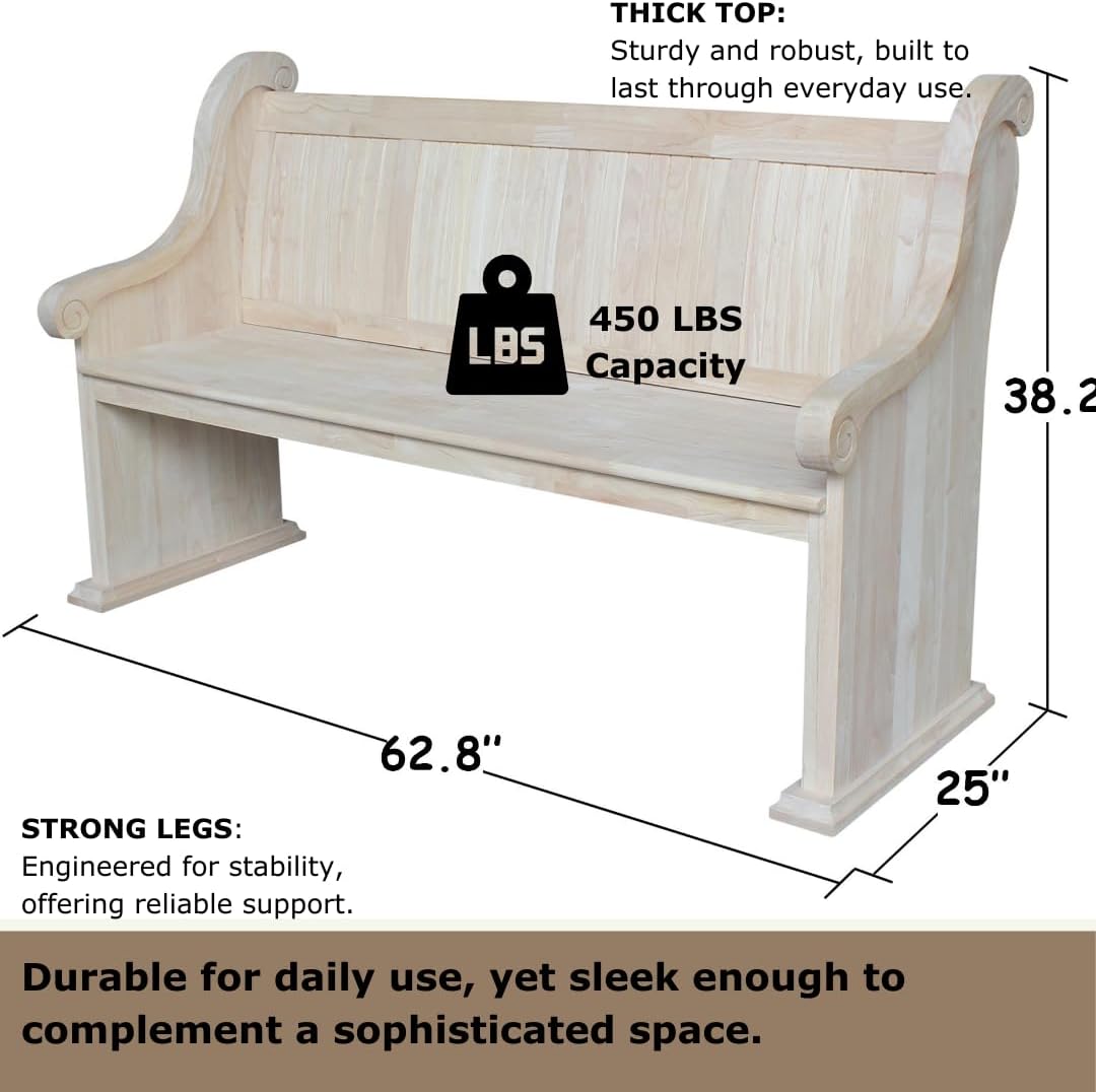 IC International Concepts, Sanctuary Bench, Solid Real Wood, Sturdy Parawood, - $315