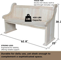 IC International Concepts, Sanctuary Bench, Solid Real Wood, Sturdy Parawood, - $315