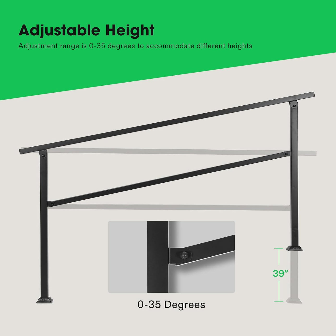 VIVOSUN Outdoor Handrail, 6 Step Stair Handrail, 83" x 36" Fits 1 to 6 Steps - $65