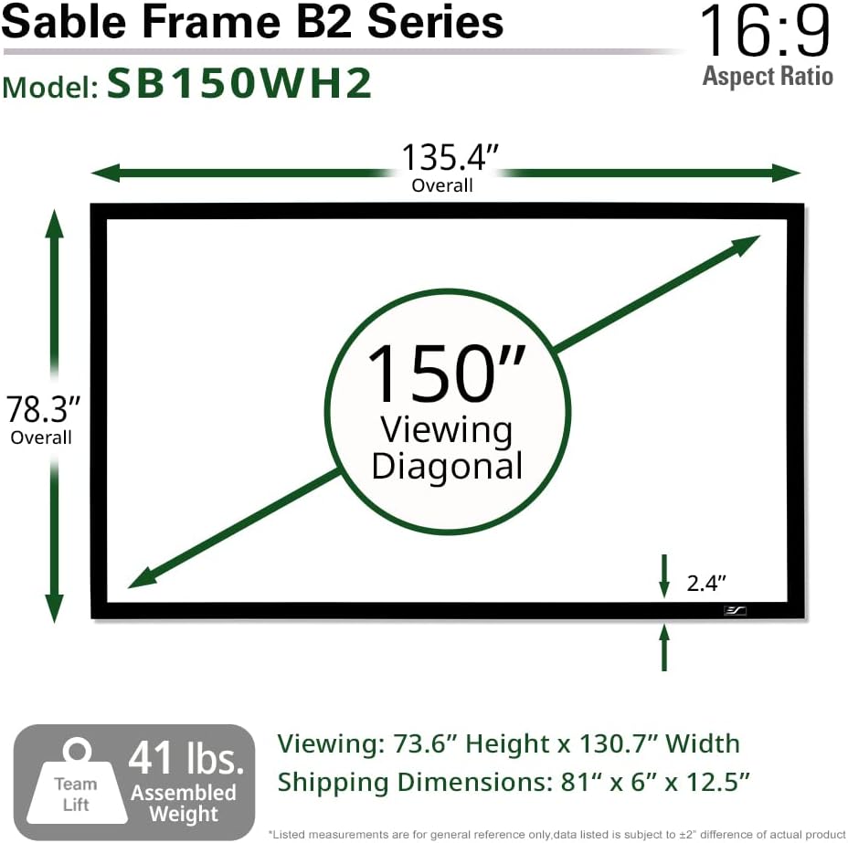 Elite Screens Sable Frame B2 Series 150-Inch Fixed Frame Projector Screen, 16:9 - $325