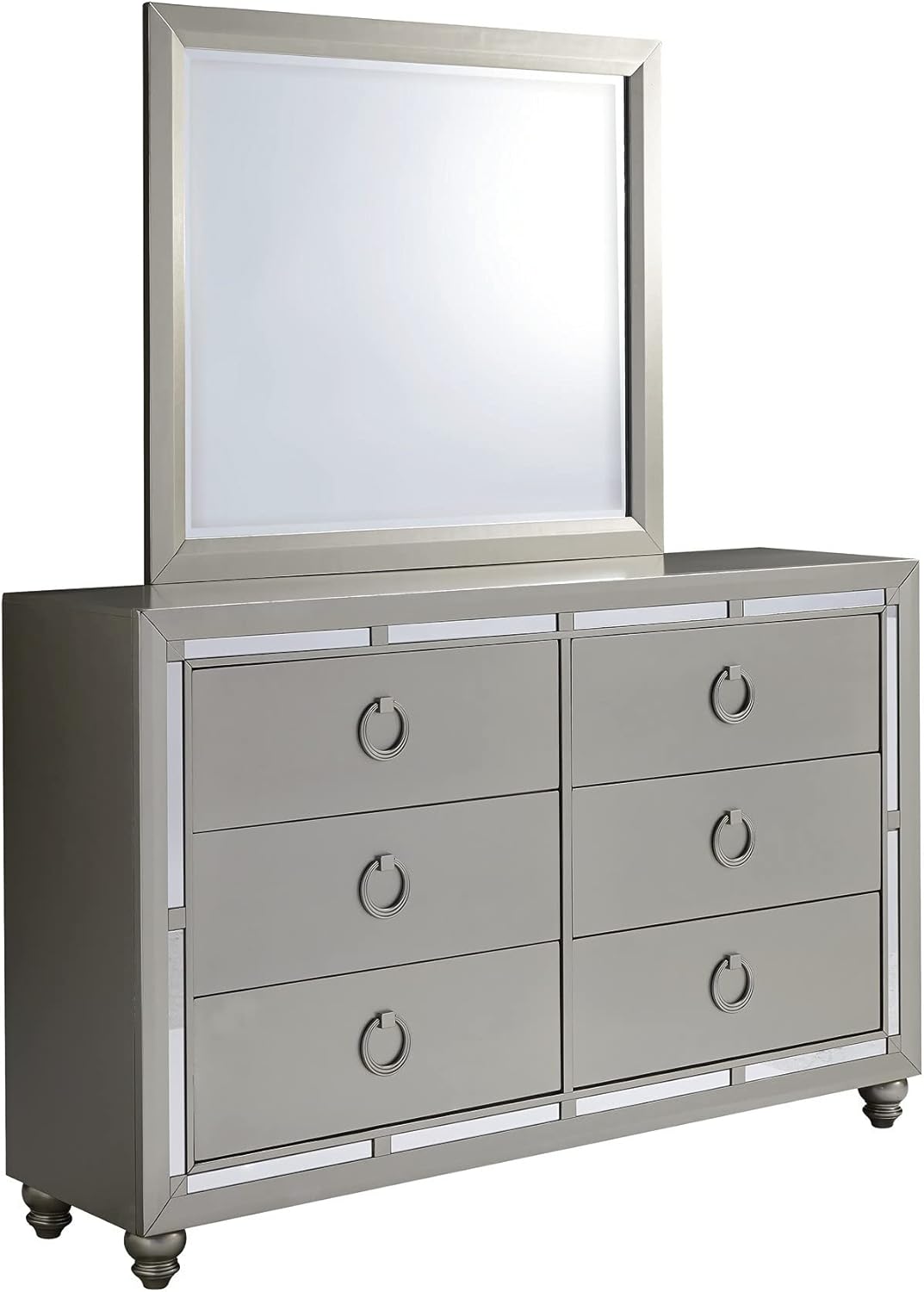 HomeRoots Modern Silver Tone Mirror with Sleek Wood Trim - $85