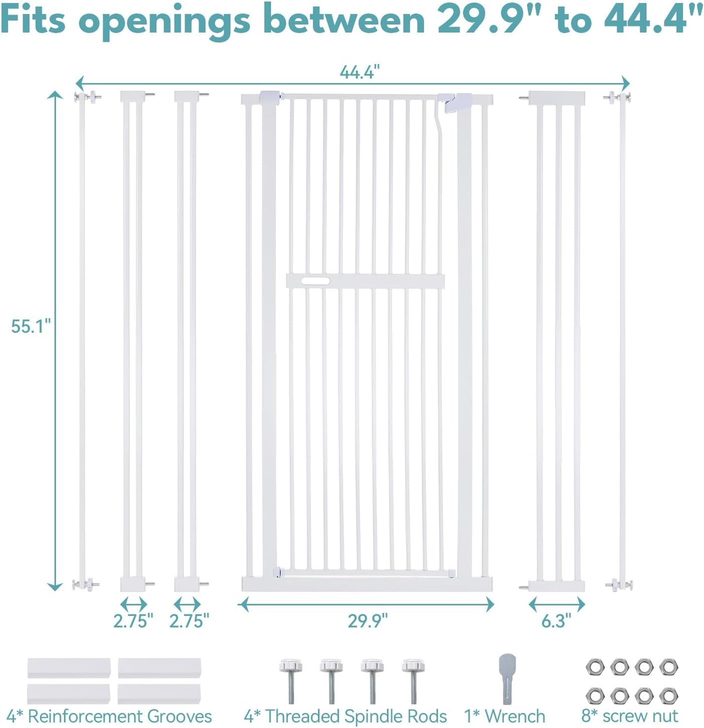 No Pawblems 55.1" Extra Tall Pet Gate for Cat/Dog, 29.9-44.4" Wide, White - $95